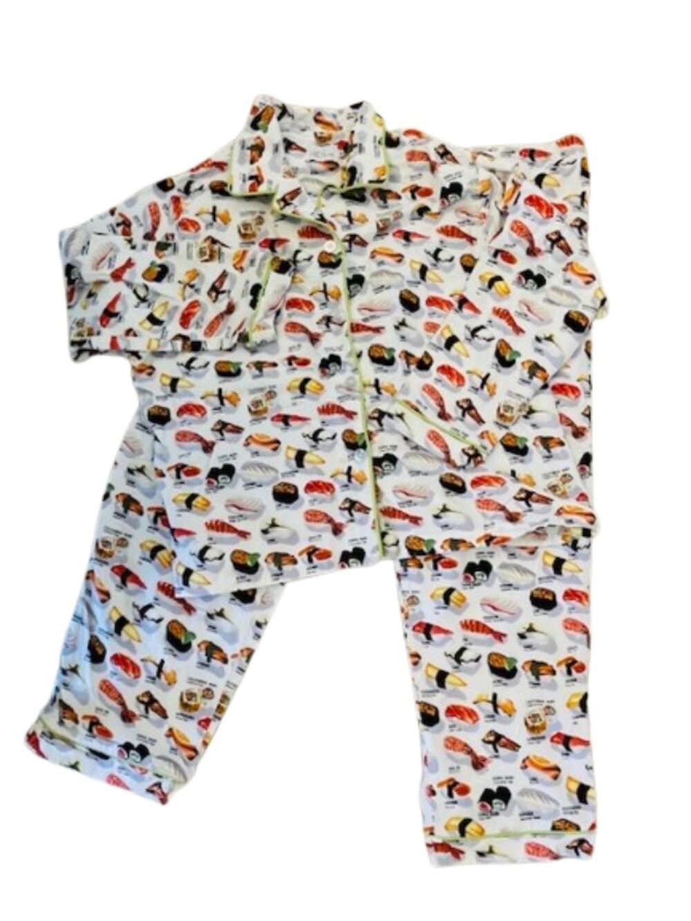 Women’s White Sushi Print Pajama Set - Classic Button-Down flannel 1x - Picture 3 of 8